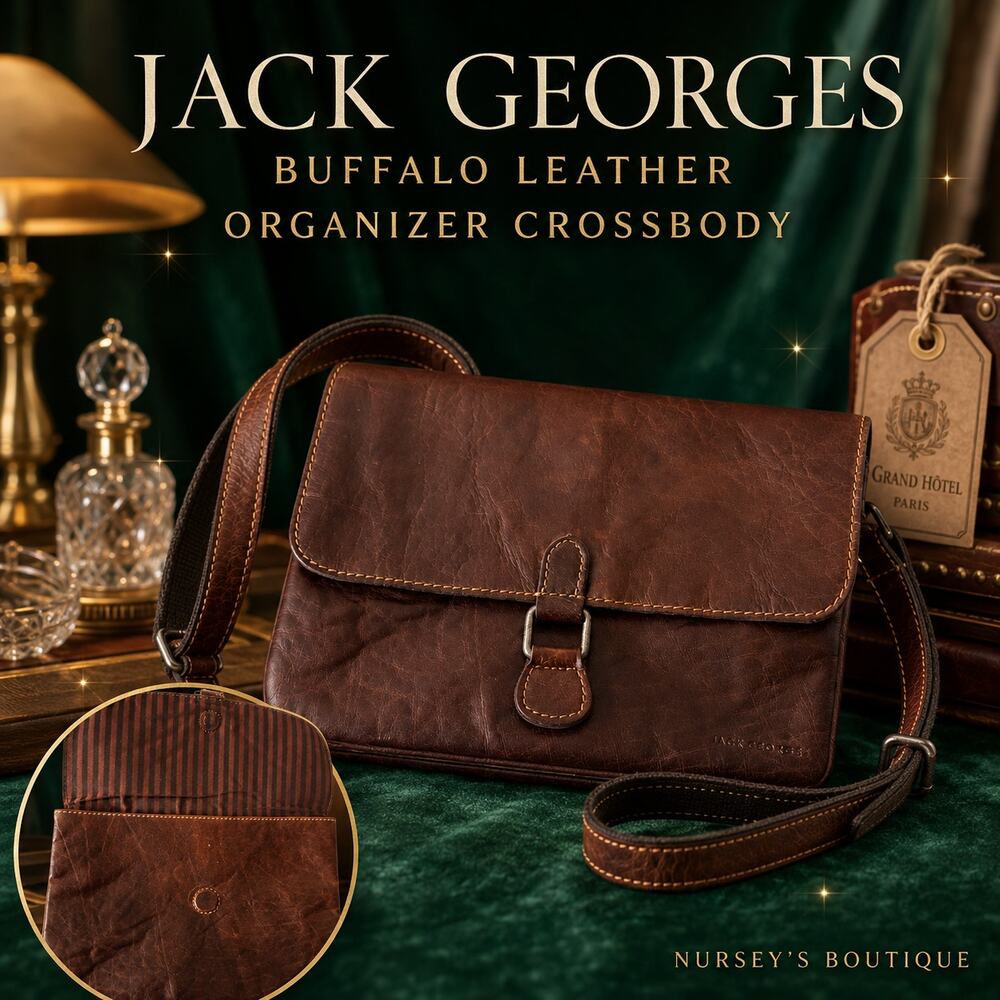 Jack Georges Voyager Brown Buffalo Leather Organizer Crossbody Bag